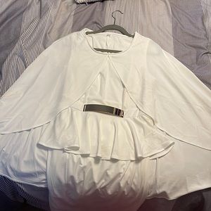 Peplum Pencil Dress with attached cape and gold waist decal